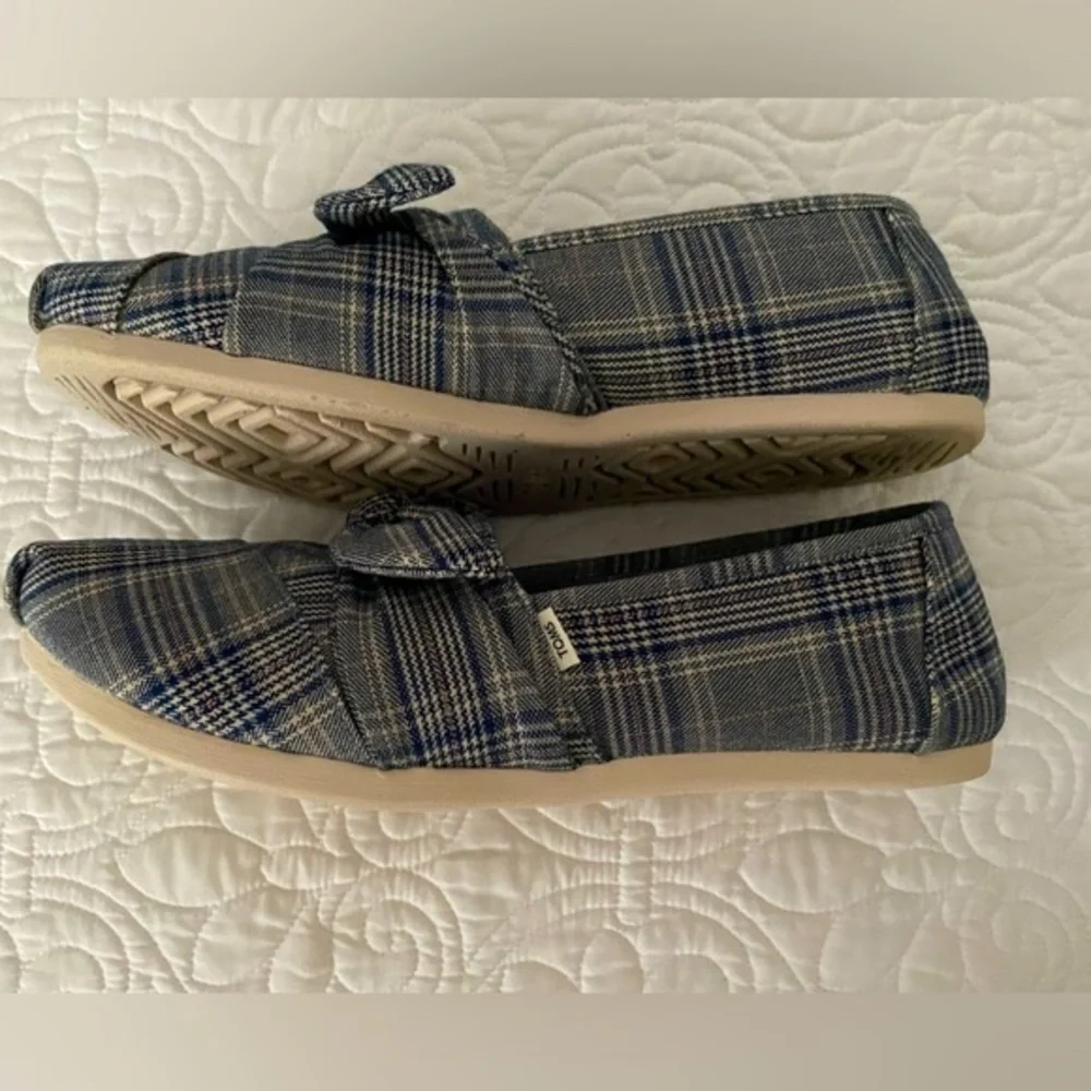 Toms Alpargata Citadel Blue Classic Plaid/Bow flats Sz 11 - Picture 12 of 15
